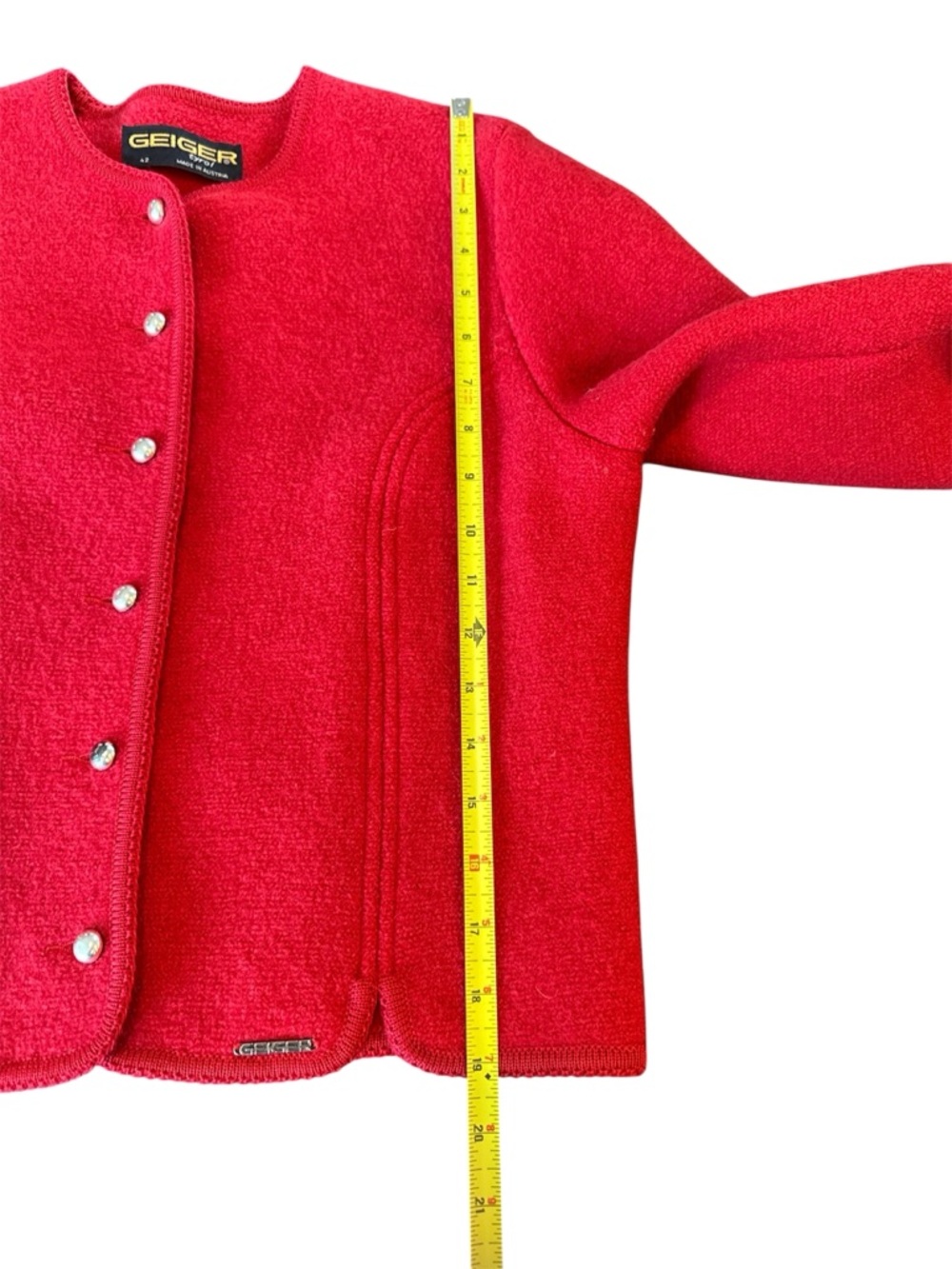 Geiger Tyrol Austria Boiled Wool Cardigan Knit Sweater Jacket Red Sz 42- Large - Picture 10 of 10